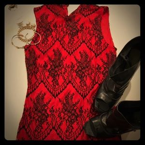 Eva Mendes New York & Company red cocktail dress.